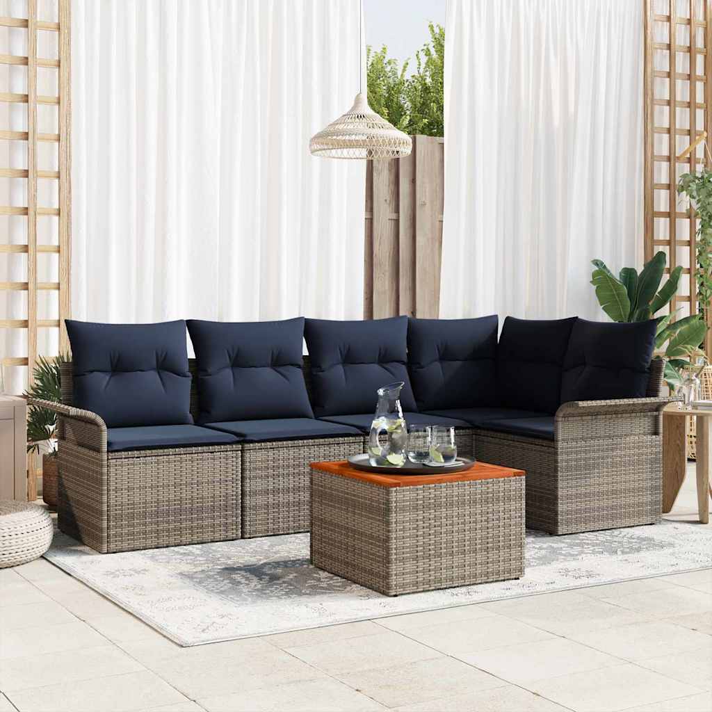 Set Divano da Giardino 6 pcs Grigio e Blu Navy polyrattan | homemem39