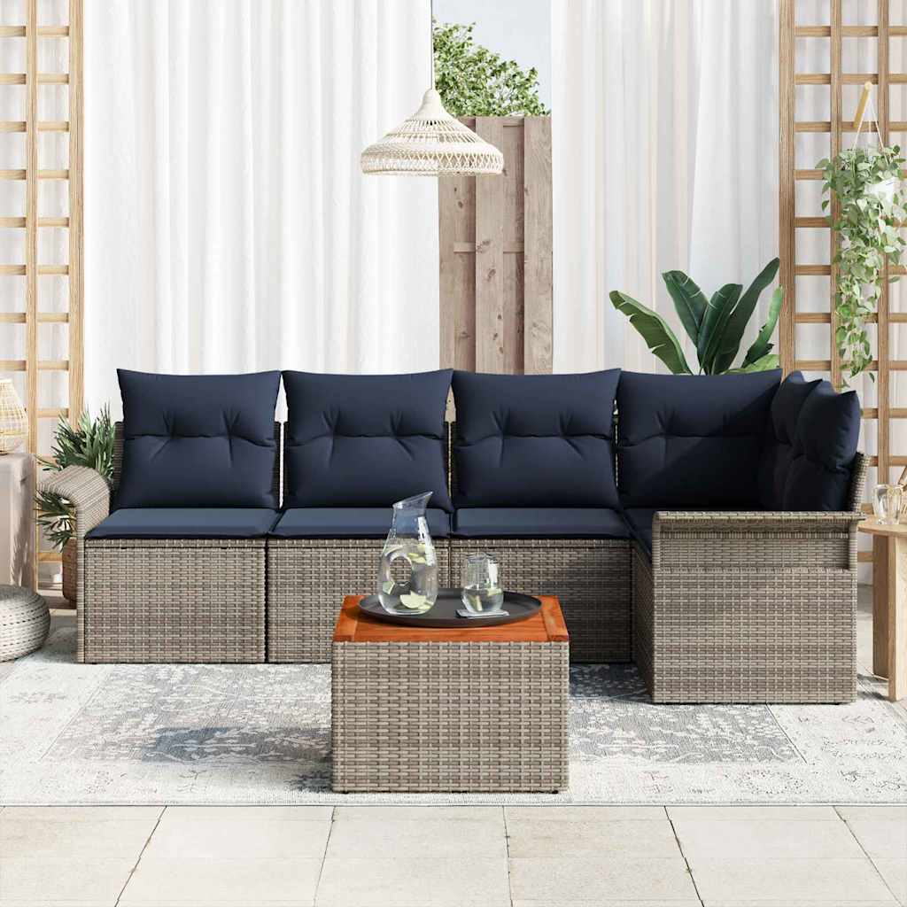 Set Divano da Giardino 6 pcs Grigio e Blu Navy polyrattan | homemem39
