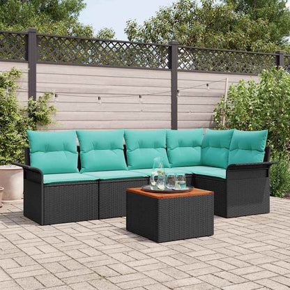 Set Divano da Giardino 6 pcs Nero e Turchese polyrattan | homemem39