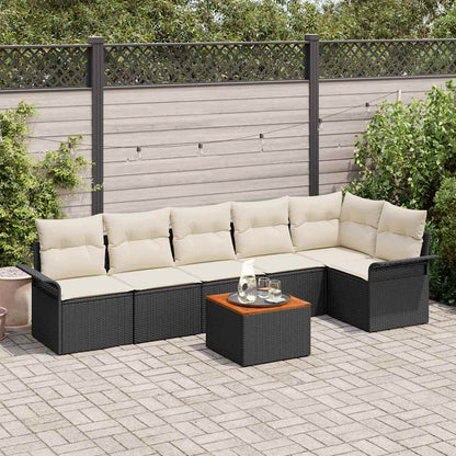 Set Divano da Giardino 7 pcs Nero e Crema polyrattan | homemem39