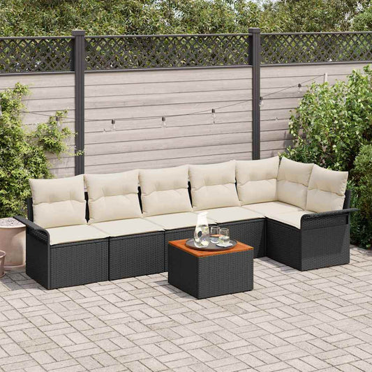 Set Divano da Giardino 7 pcs Nero e Crema polyrattan