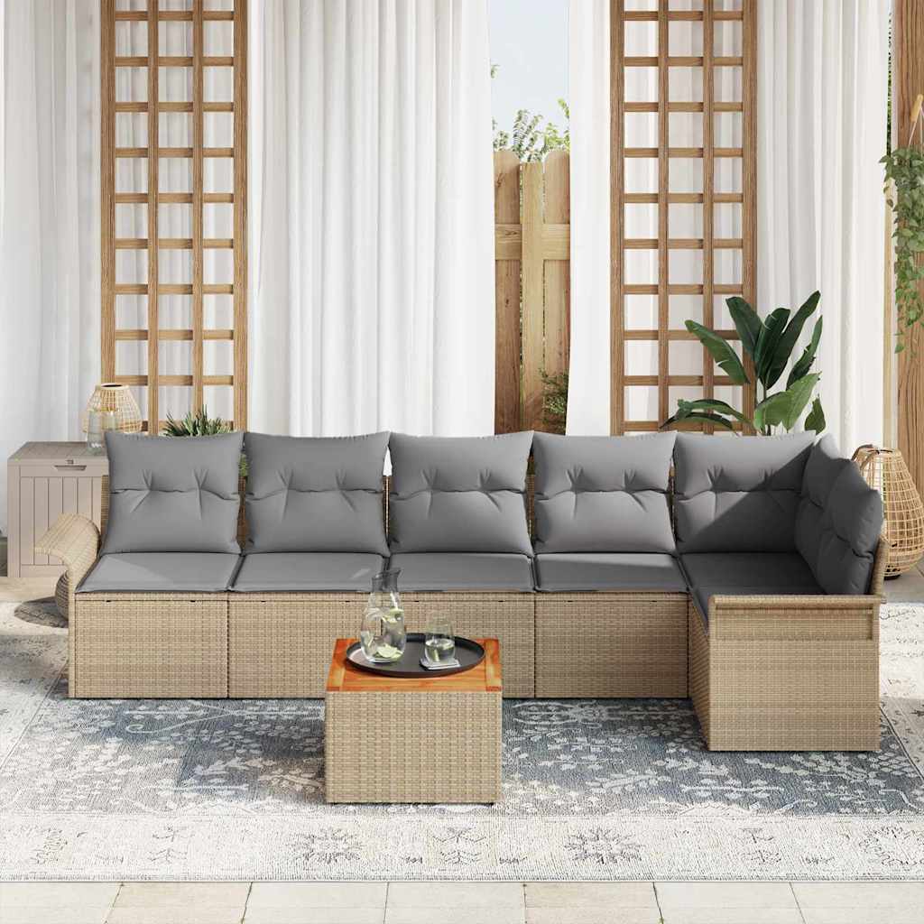 Set Divano da Giardino 7 pcs Beige e Grigio Chiaro polyrattan