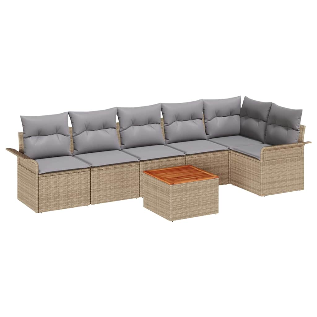 Set Divano da Giardino 7 pcs Beige e Grigio Chiaro polyrattan