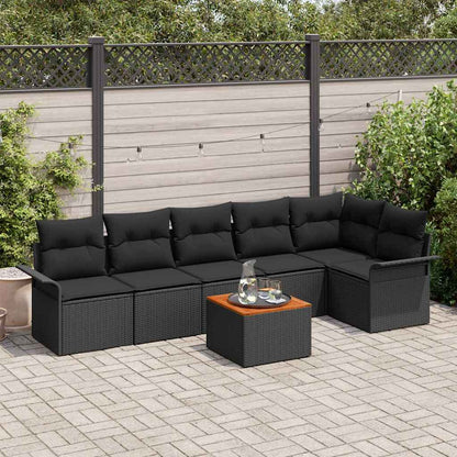 Set Divano da Giardino 7 pz 6-Numero di posti Nero polyrattan