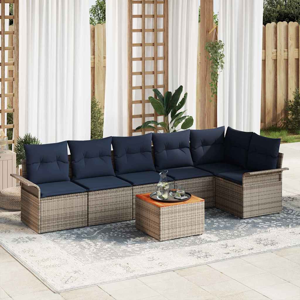 Set Divano da Giardino 7 pcs Grigio e Blu Navy polyrattan | homemem39