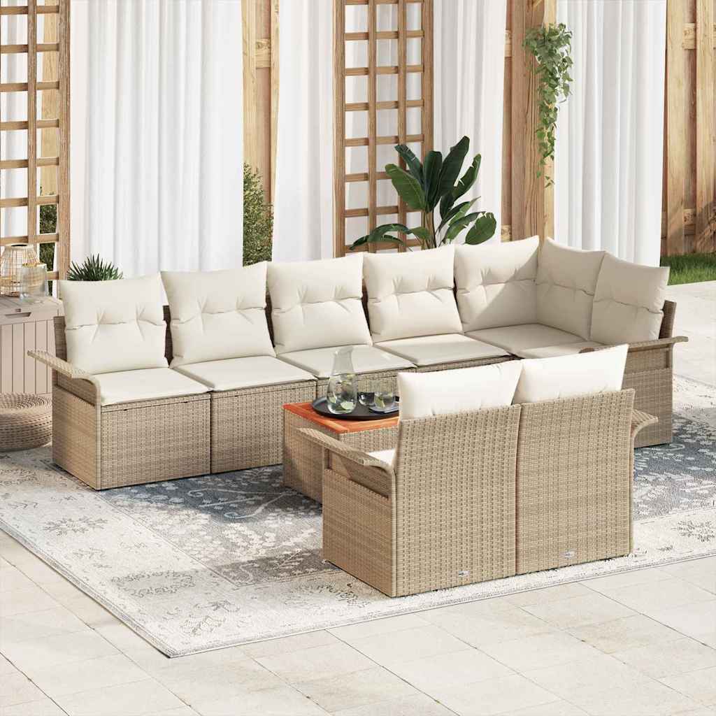 Set Divano da Giardino 9 pcs Beige e Crema polyrattan | homemem39
