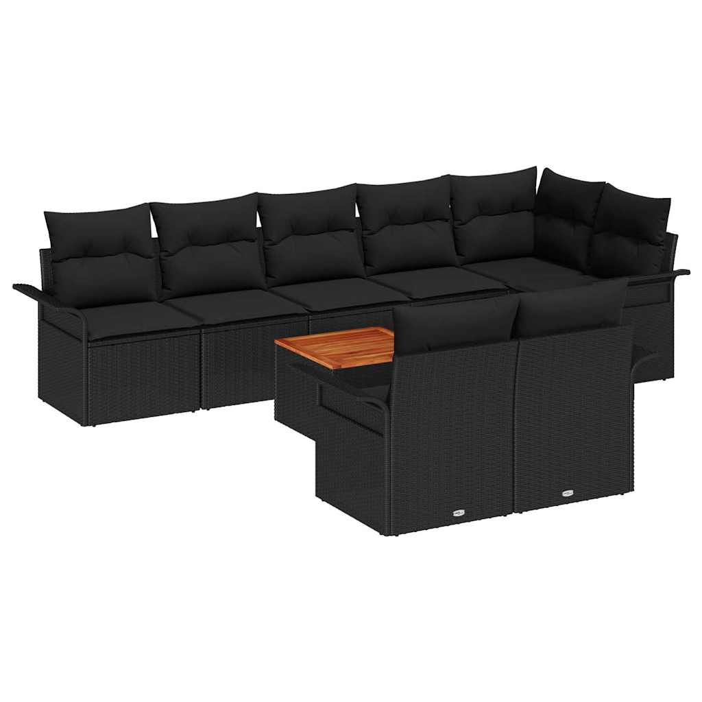 Set Divano da Giardino 9 pz 8-Numero di posti Nero polyrattan