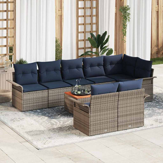 Set Divano da Giardino 9 pcs Grigio e Blu Navy polyrattan