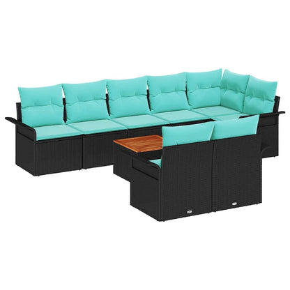 Set Divano da Giardino 9 pcs Nero e Turchese polyrattan | homemem39
