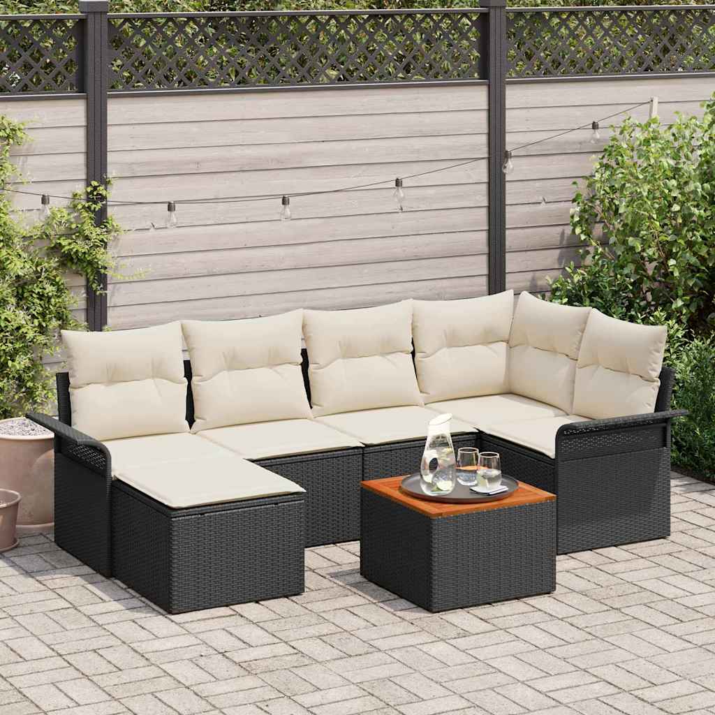 Set Divano da Giardino 7 pcs Nero e Crema polyrattan | homemem39
