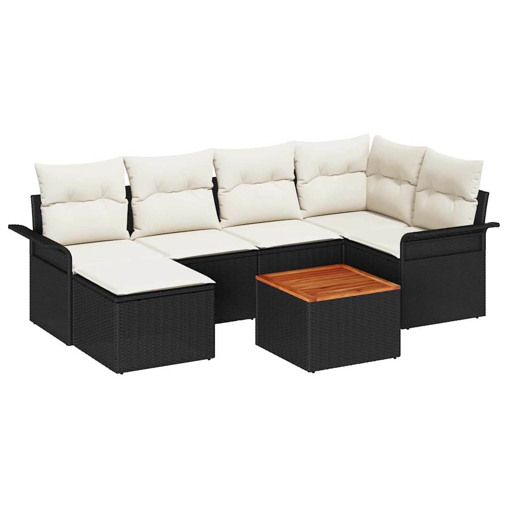 Set Divano da Giardino 7 pcs Nero e Crema polyrattan | homemem39