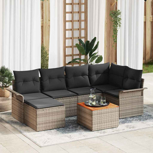 Set Divano da Giardino 7 pcs Grigio polyrattan