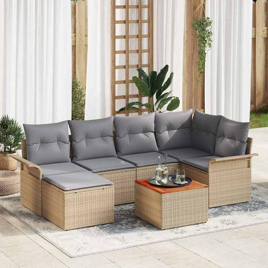 Set Divano da Giardino 7 pcs Beige e Grigio Chiaro polyrattan