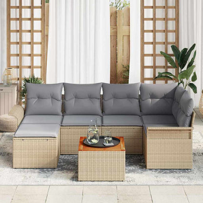 Set Divano da Giardino 7 pz Beige e Grigio Chiaro polyrattan