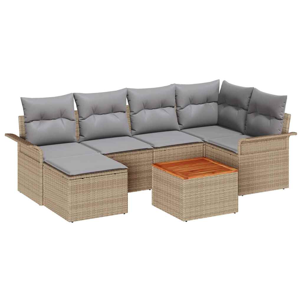 Set Divano da Giardino 7 pz Beige e Grigio Chiaro polyrattan