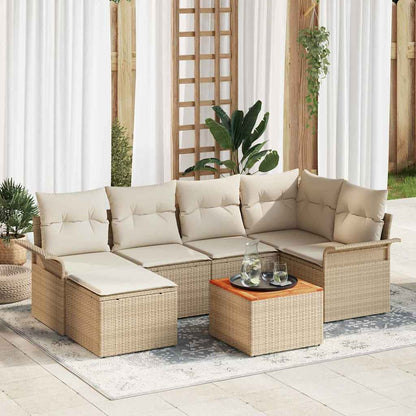 Set Divano da Giardino 7 pz Beige e Crema polyrattan
