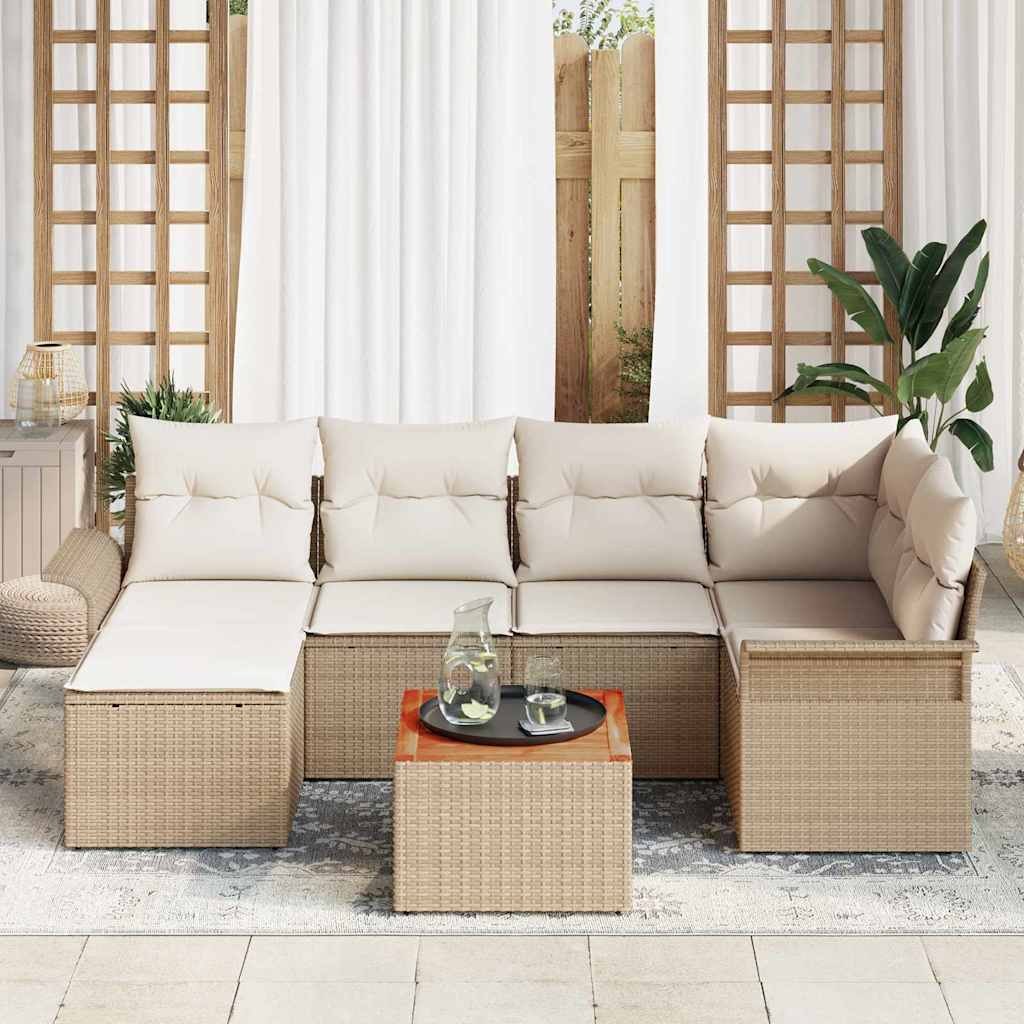 Set Divano da Giardino 7 pz Beige e Crema polyrattan