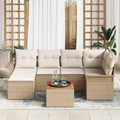 Set Divano da Giardino 7 pz Beige e Crema polyrattan