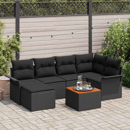 Set Divano da Giardino 7 pz Nero polyrattan