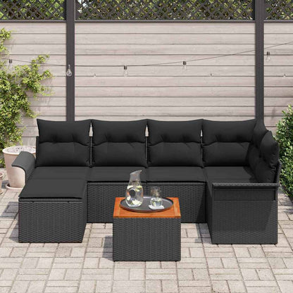 Set Divano da Giardino 7 pz Nero polyrattan