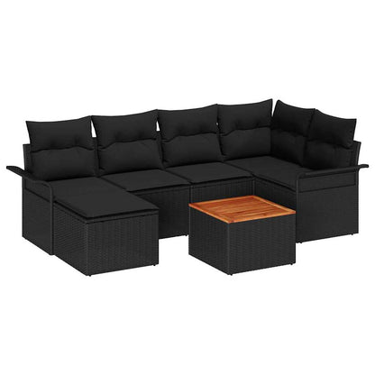 Set Divano da Giardino 7 pz Nero polyrattan