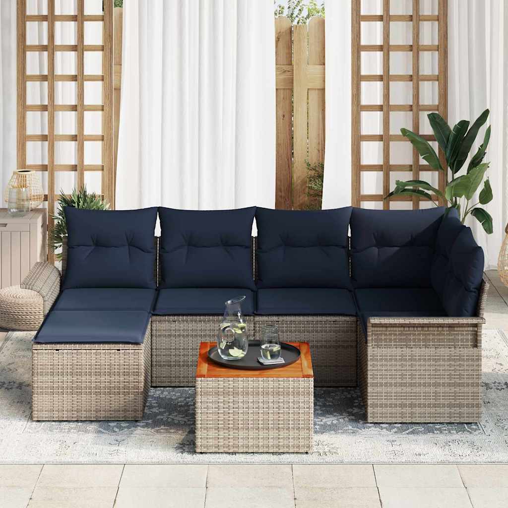 Set Divano da Giardino 7 pcs Grigio e Blu Navy polyrattan | homemem39