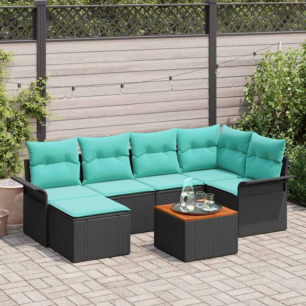 Set Divano da Giardino 7 pcs Nero e Turchese polyrattan | homemem39