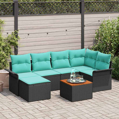 Set Divano da Giardino 7 pcs Nero e Turchese polyrattan | homemem39