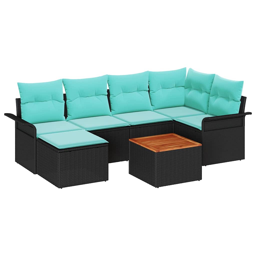 Set Divano da Giardino 7 pcs Nero e Turchese polyrattan | homemem39