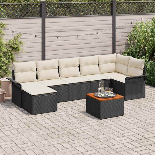Set Divano da Giardino 8 pcs Nero e Crema polyrattan