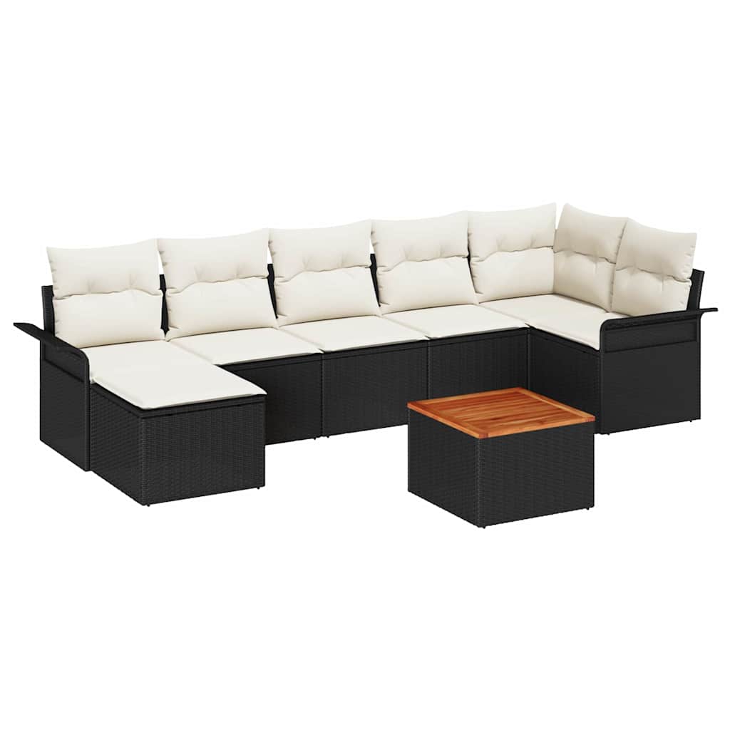 Set Divano da Giardino 8 pz Nero e Crema polyrattan