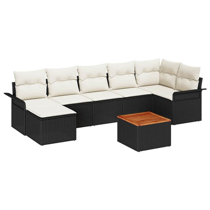 Set Divano da Giardino 8 pz Nero e Crema polyrattan