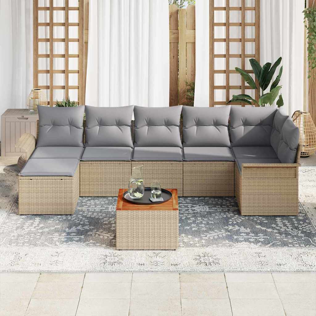 Set Divano da Giardino 8 pz Beige e Grigio Chiaro polyrattan