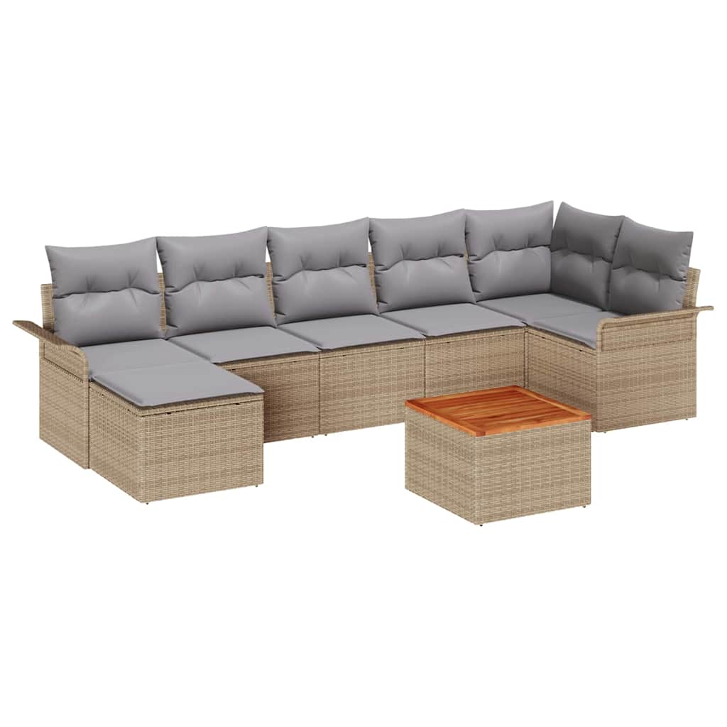 Set Divano da Giardino 8 pz Beige e Grigio Chiaro polyrattan