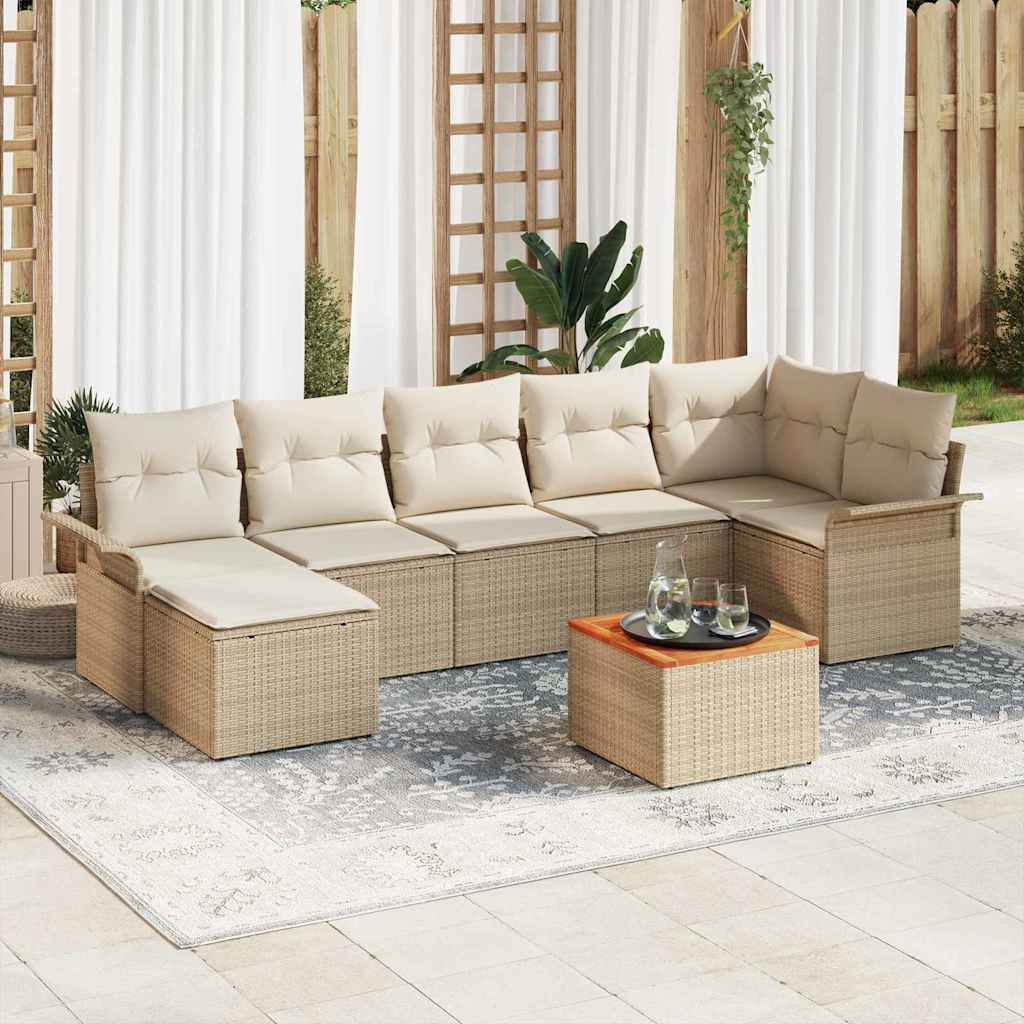 Set Divano da Giardino 8 pz Beige e Crema polyrattan
