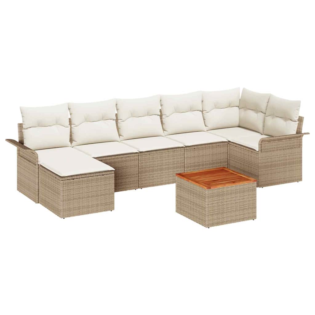 Set Divano da Giardino 8 pz Beige e Crema polyrattan