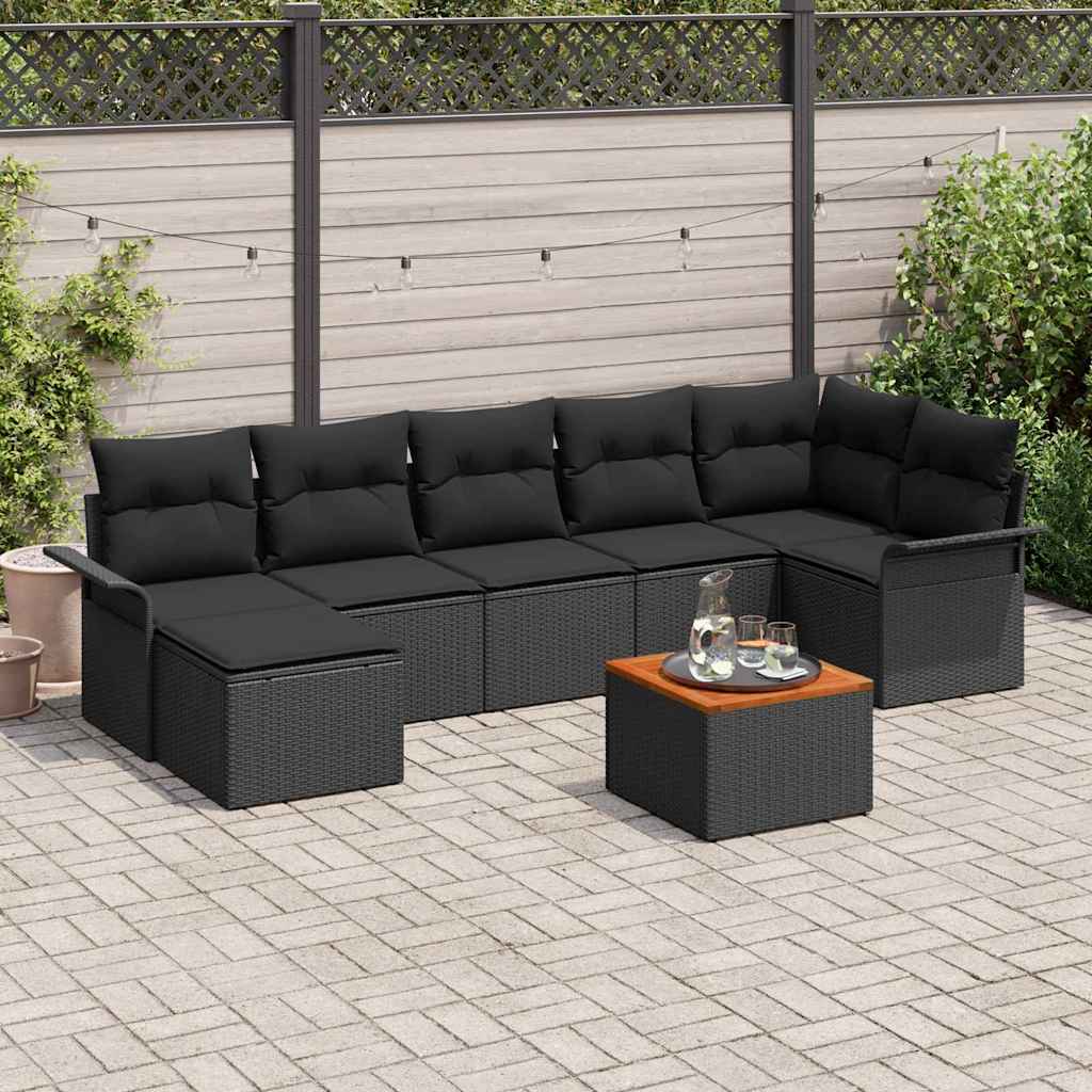 Set Divano da Giardino 8 pz Nero polyrattan