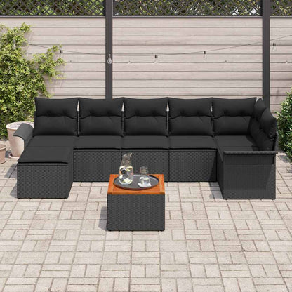 Set Divano da Giardino 8 pz Nero polyrattan