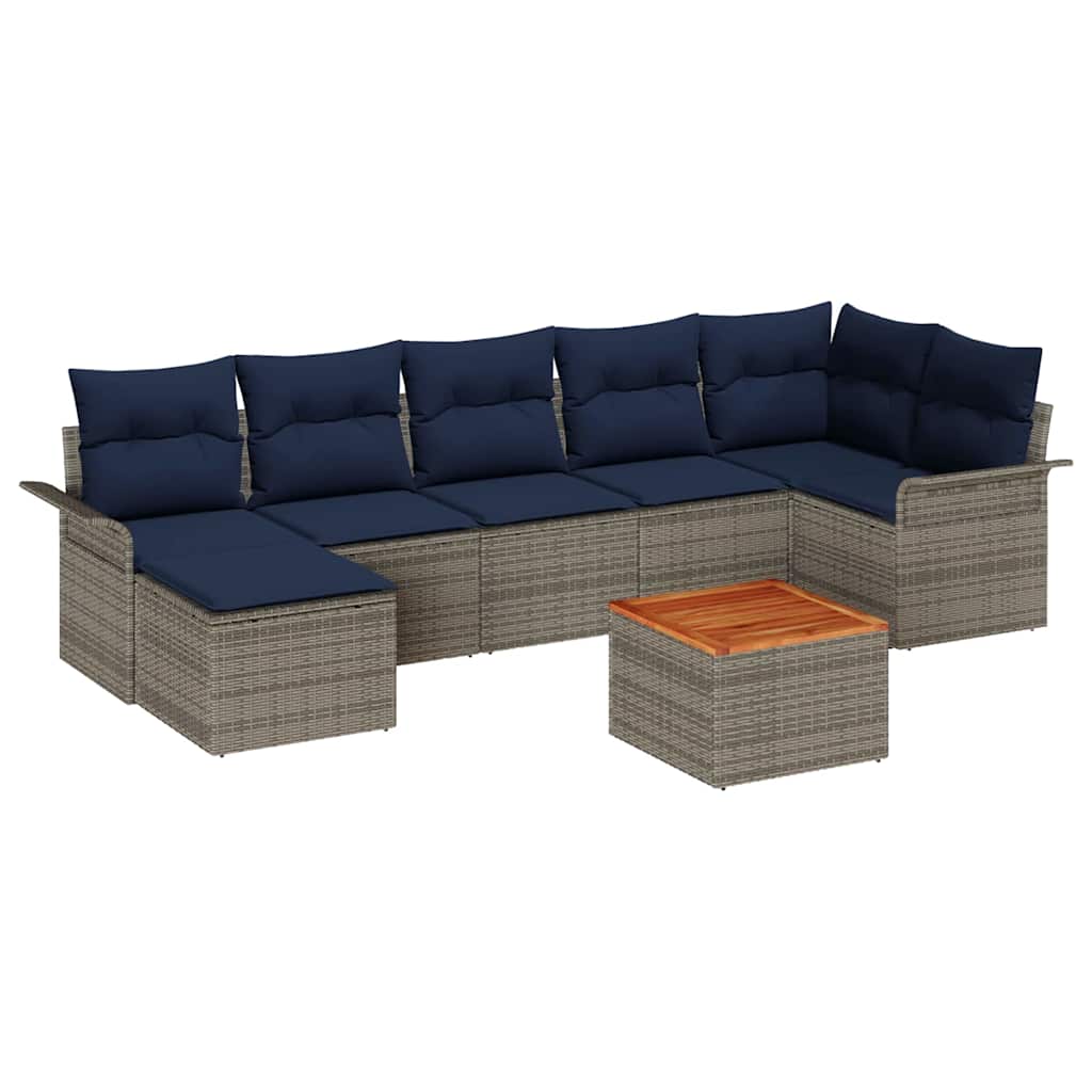 Set Divano da Giardino 8 pcs Grigio e Blu Navy polyrattan | homemem39