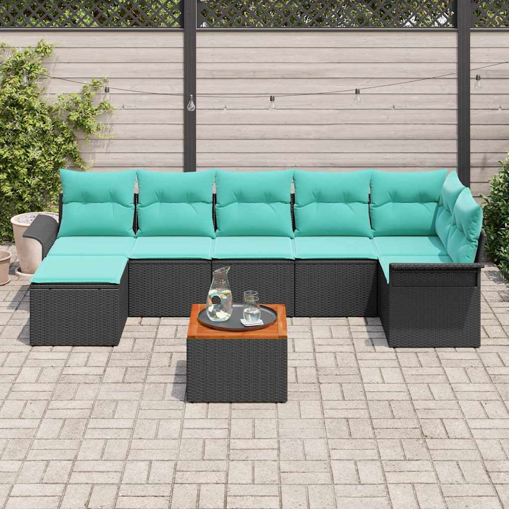 Set Divano da Giardino 8 pcs Nero e Turchese polyrattan | homemem39