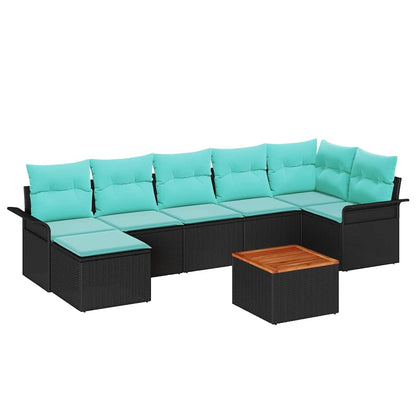 Set Divano da Giardino 8 pcs Nero e Turchese polyrattan | homemem39
