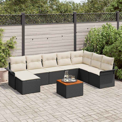 Set Divano da Giardino 9 pcs Nero e Crema polyrattan | homemem39