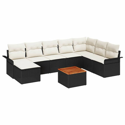 Set Divano da Giardino 9 pcs Nero e Crema polyrattan | homemem39
