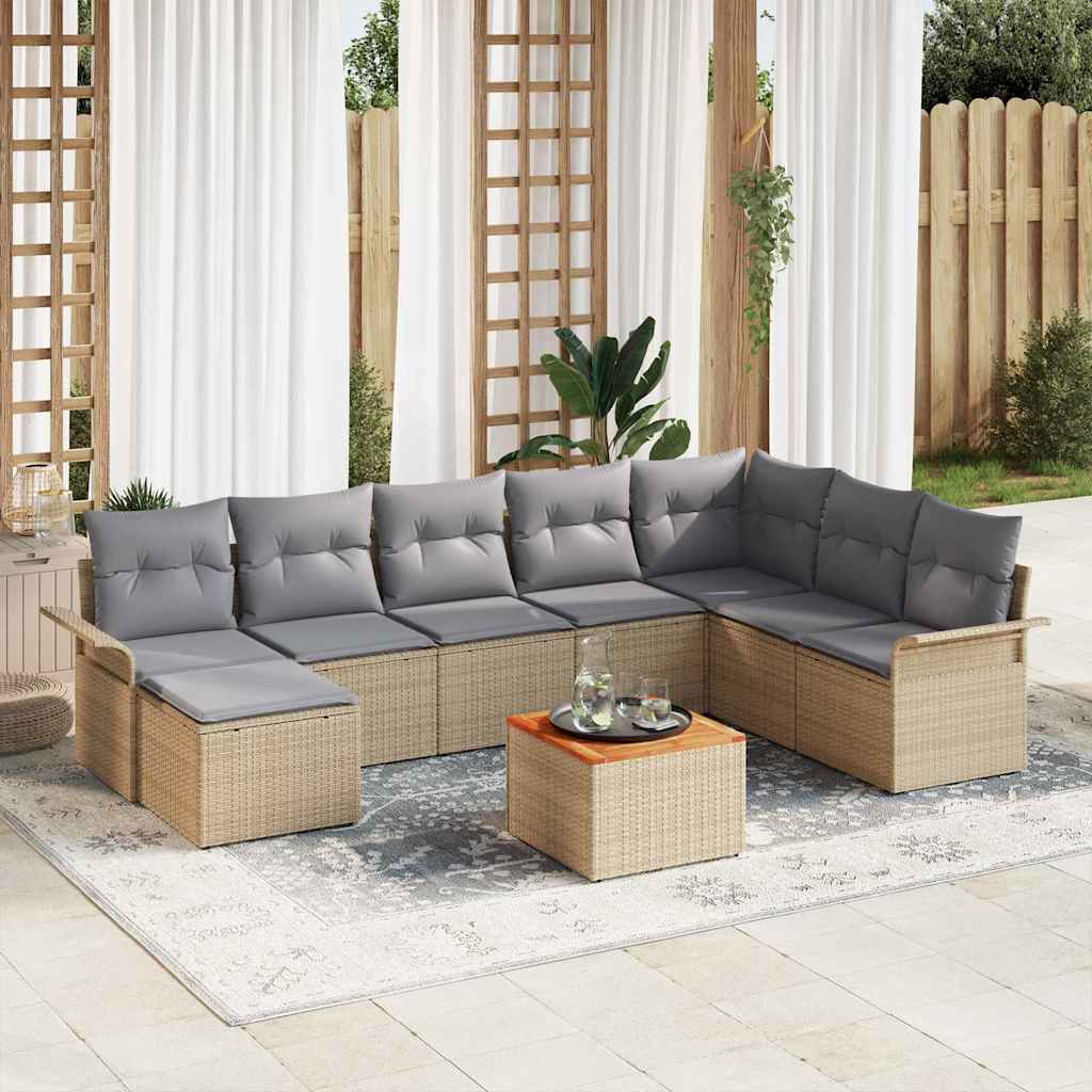 Set Divano da Giardino 9 pz Beige e Grigio Chiaro polyrattan