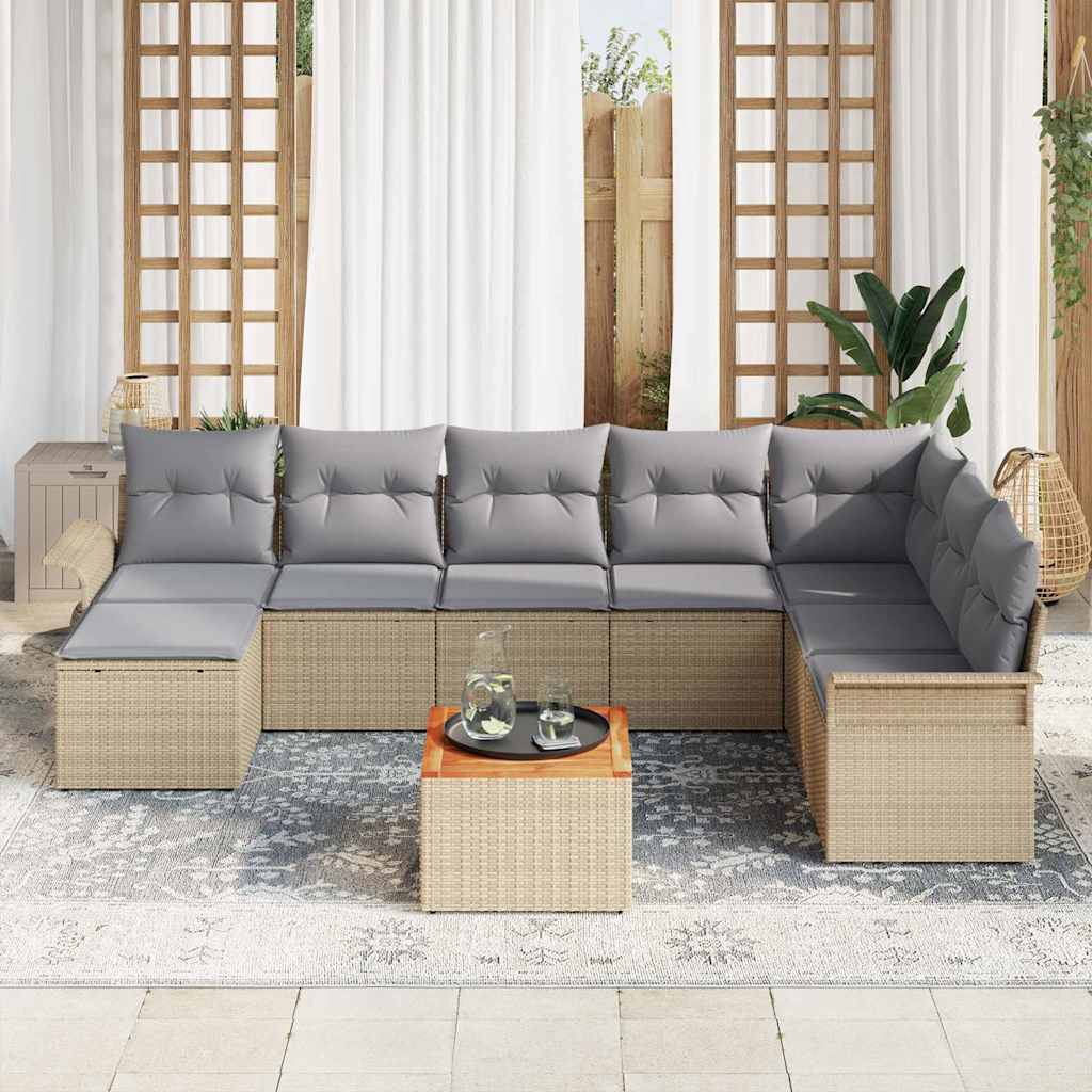 Set Divano da Giardino 9 pz Beige e Grigio Chiaro polyrattan