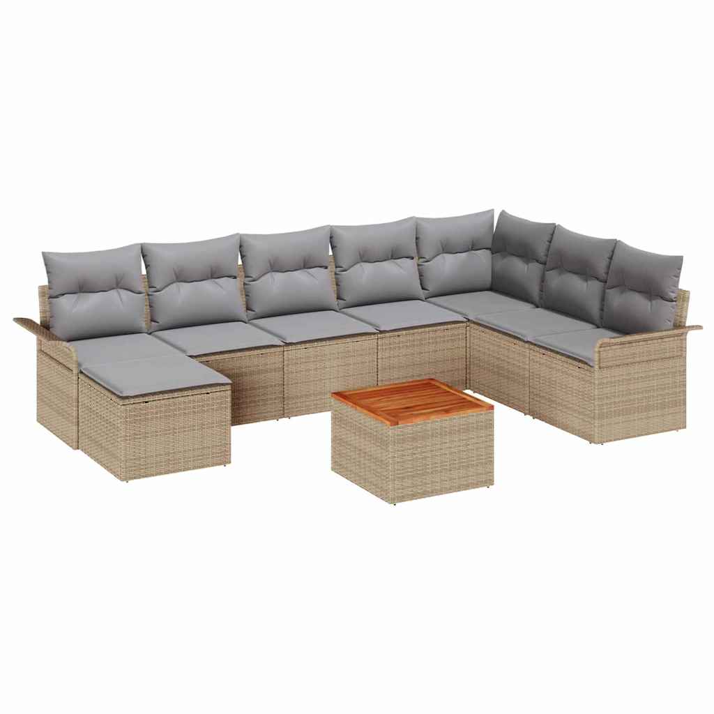Set Divano da Giardino 9 pz Beige e Grigio Chiaro polyrattan