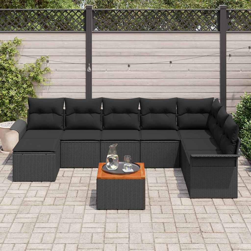 Set Divano da Giardino 9 pz Nero polyrattan