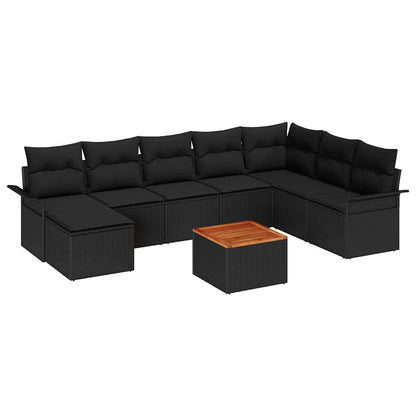 Set Divano da Giardino 9 pz Nero polyrattan