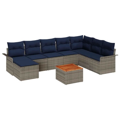 Set Divano da Giardino 9 pcs Grigio e Blu Navy polyrattan | homemem39