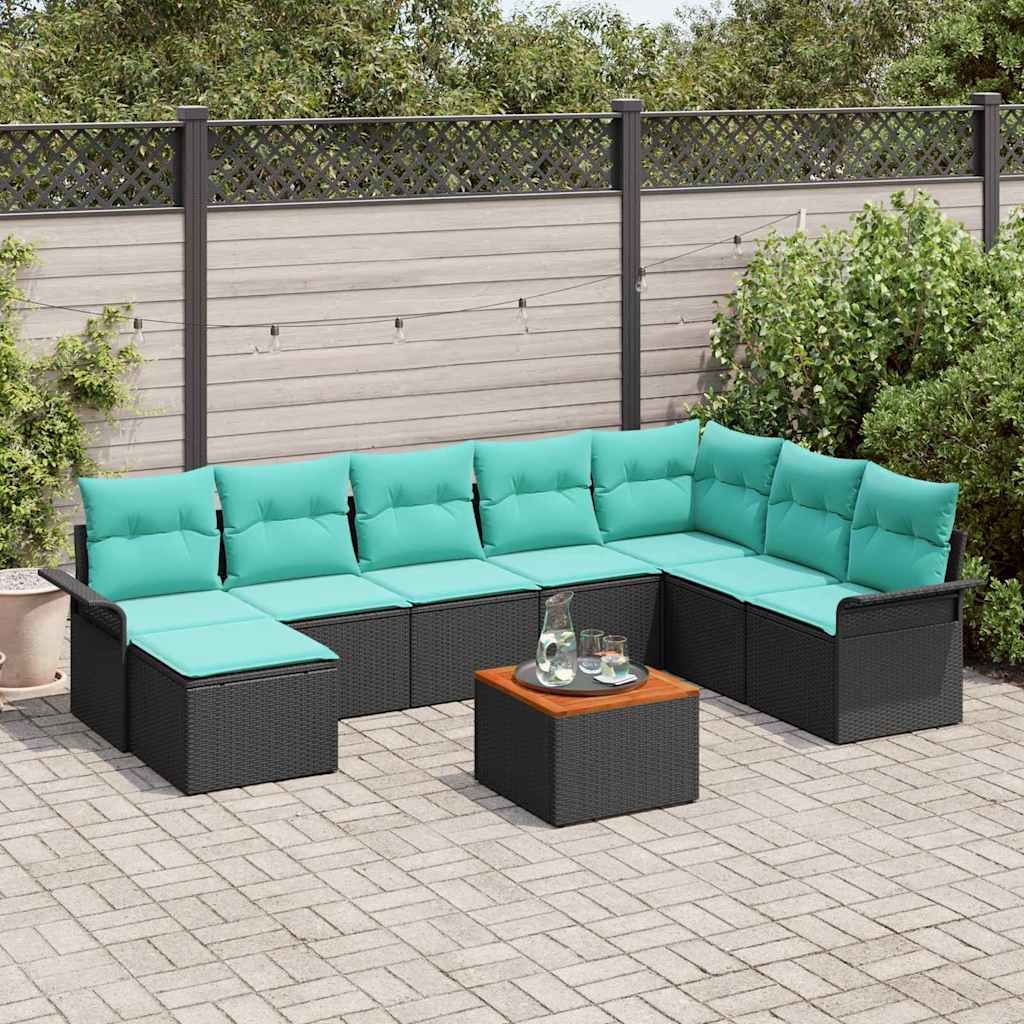 Set Divano da Giardino 9 pcs Nero e Turchese polyrattan | homemem39